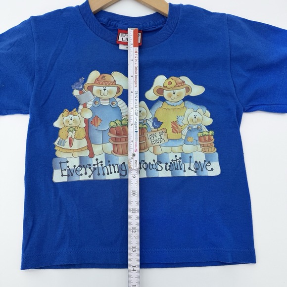 VTG 90s Youth Farmyard Friends Country Bunnies USA Blue T Shirt - Picture 8 of 8